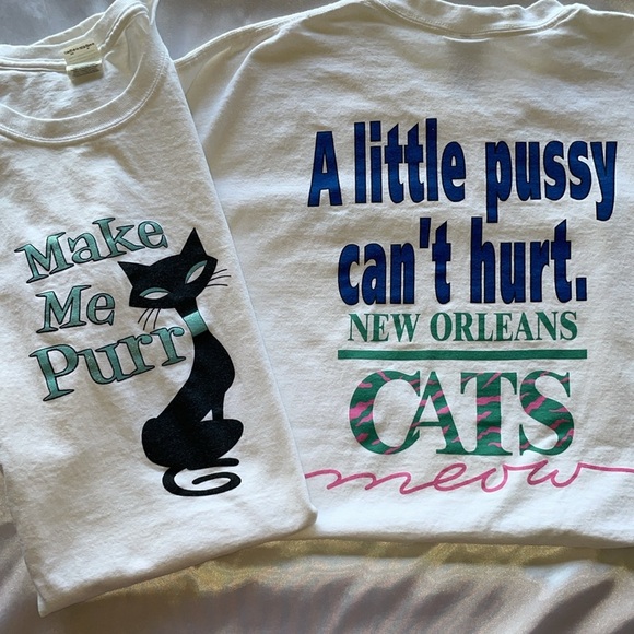 CATS MEOW New Orleans RARE 90s TShirts Make Me Purr & A Little Kitty Unisex L/XL - Picture 1 of 9